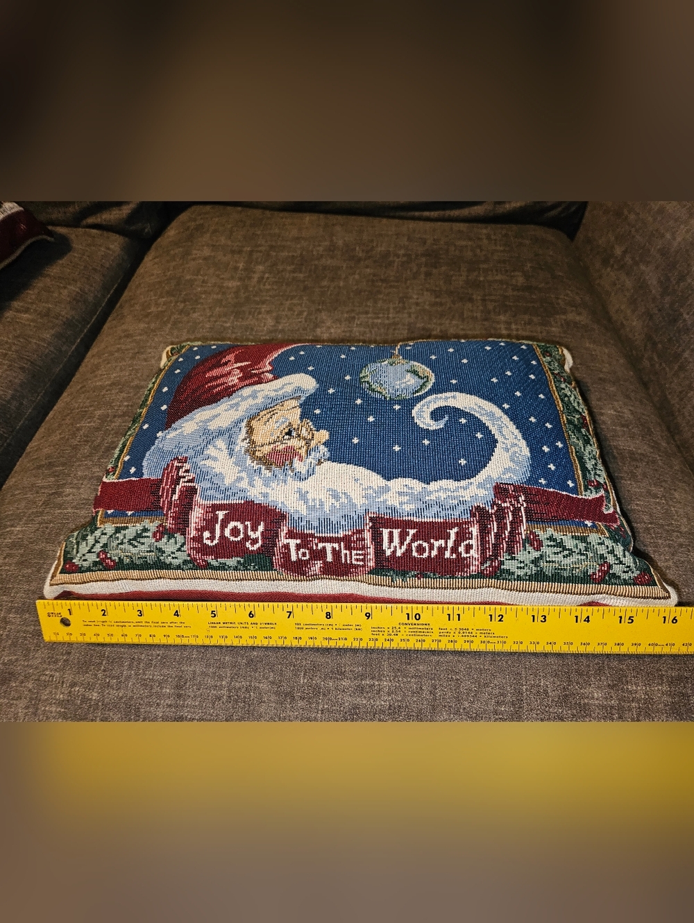 Vintage Tapestry Moon Santa Joy to the World Throw Pillow Holiday Decor 16"x10" - Picture 8 of 9